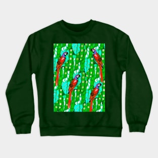 RED MACAWS ,BLUE GREEN LEAVES,TROPICAL PLANTS FLORAL PATTERN Crewneck Sweatshirt